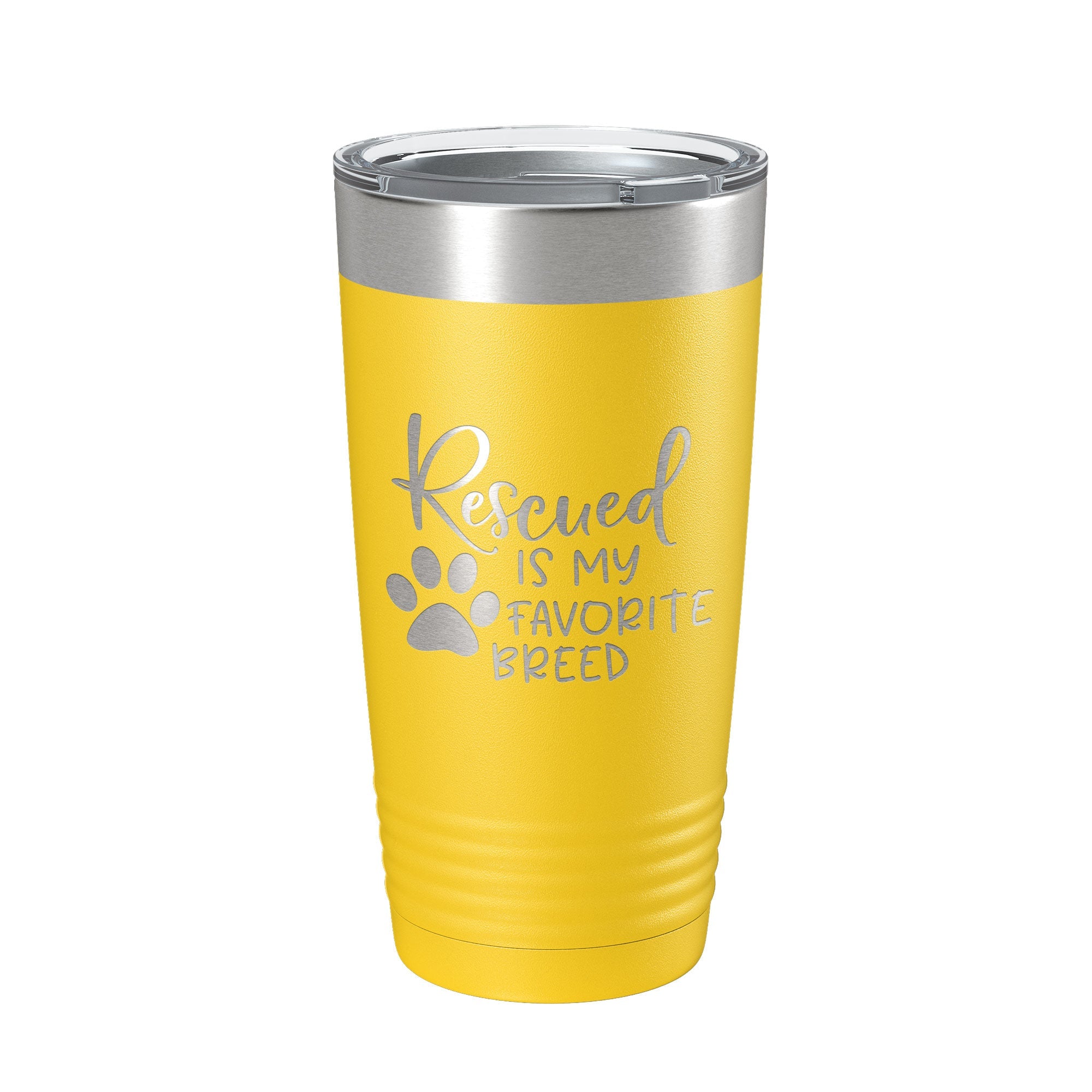 Rescued Is My Favorite Breed Tumbler Travel Mug Insulated Laser Engraved Coffee Cup Dog Cat Lover Gift 20 oz