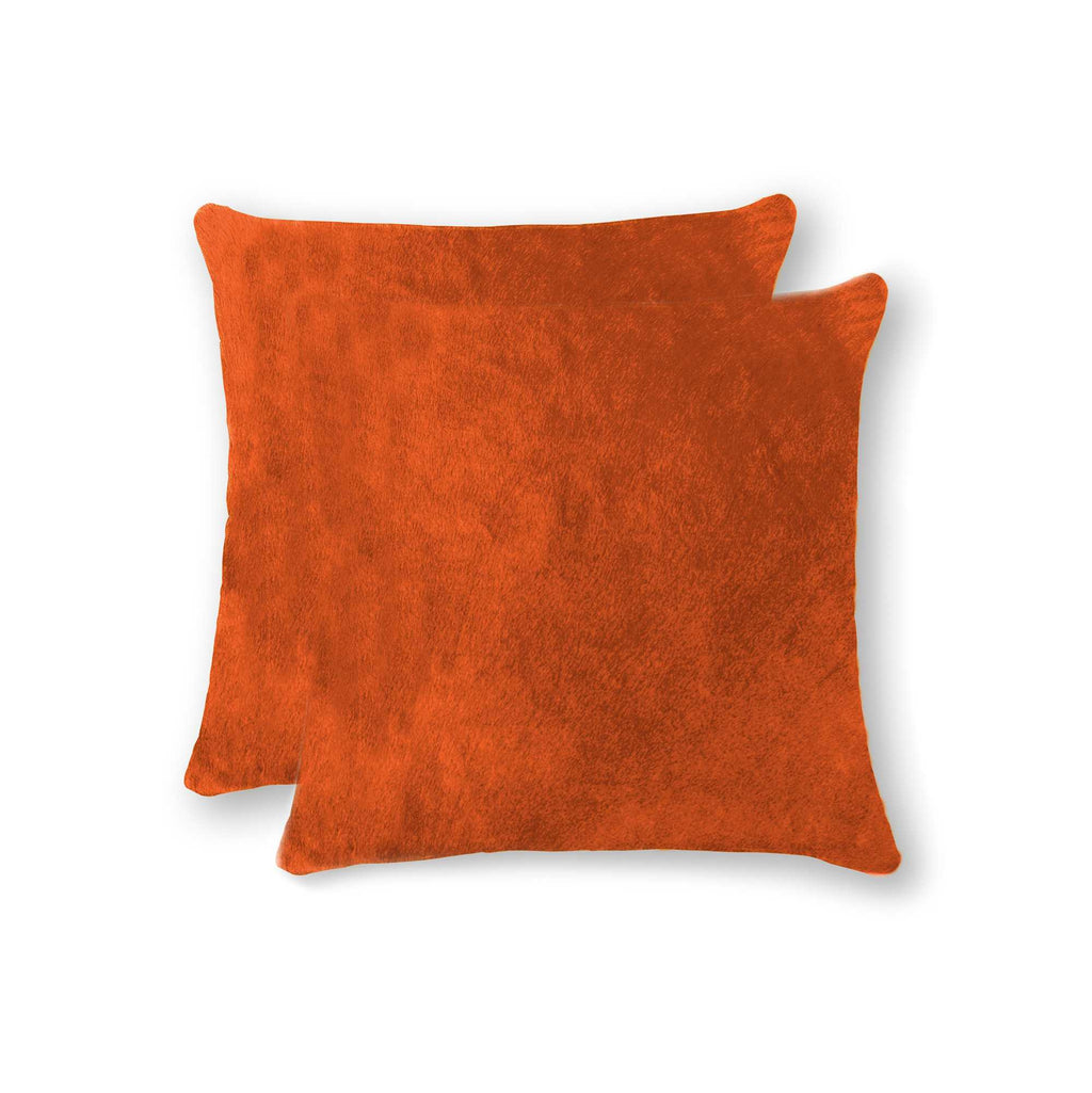 Set of Two 18" Orange Cowhide Throw Pillows