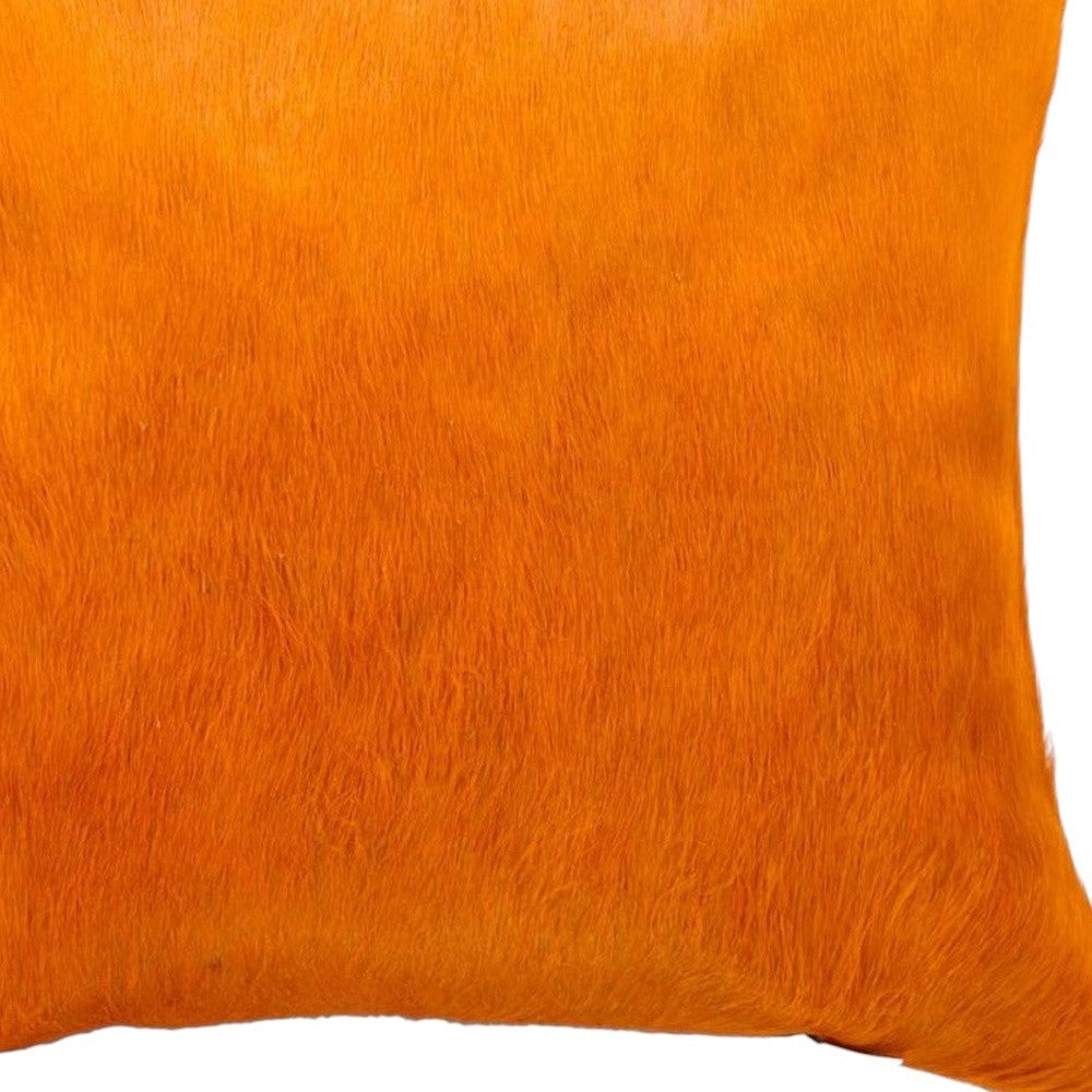 Set of Two 18" Orange Cowhide Throw Pillows