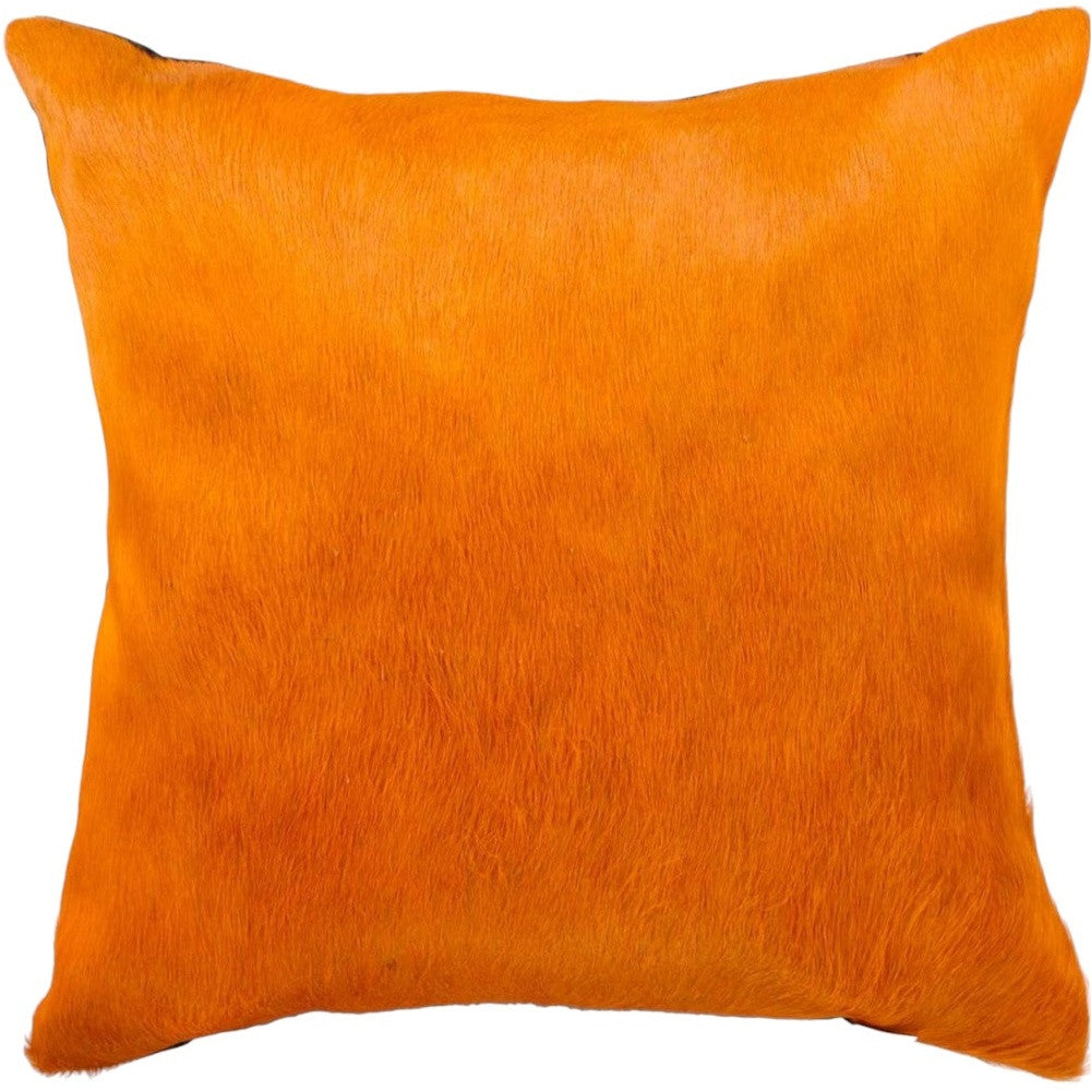 Set of Two 18" Orange Cowhide Throw Pillows