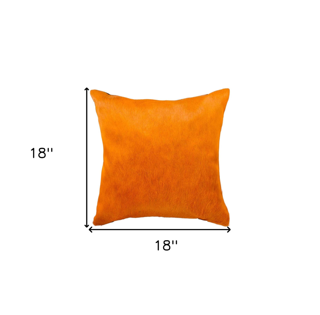 Set of Two 18" Orange Cowhide Throw Pillows