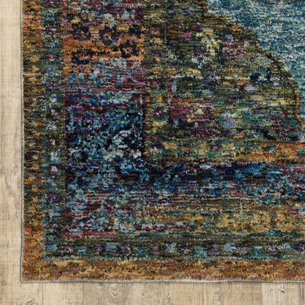 12' Blue And Red Oriental Runner Rug-3