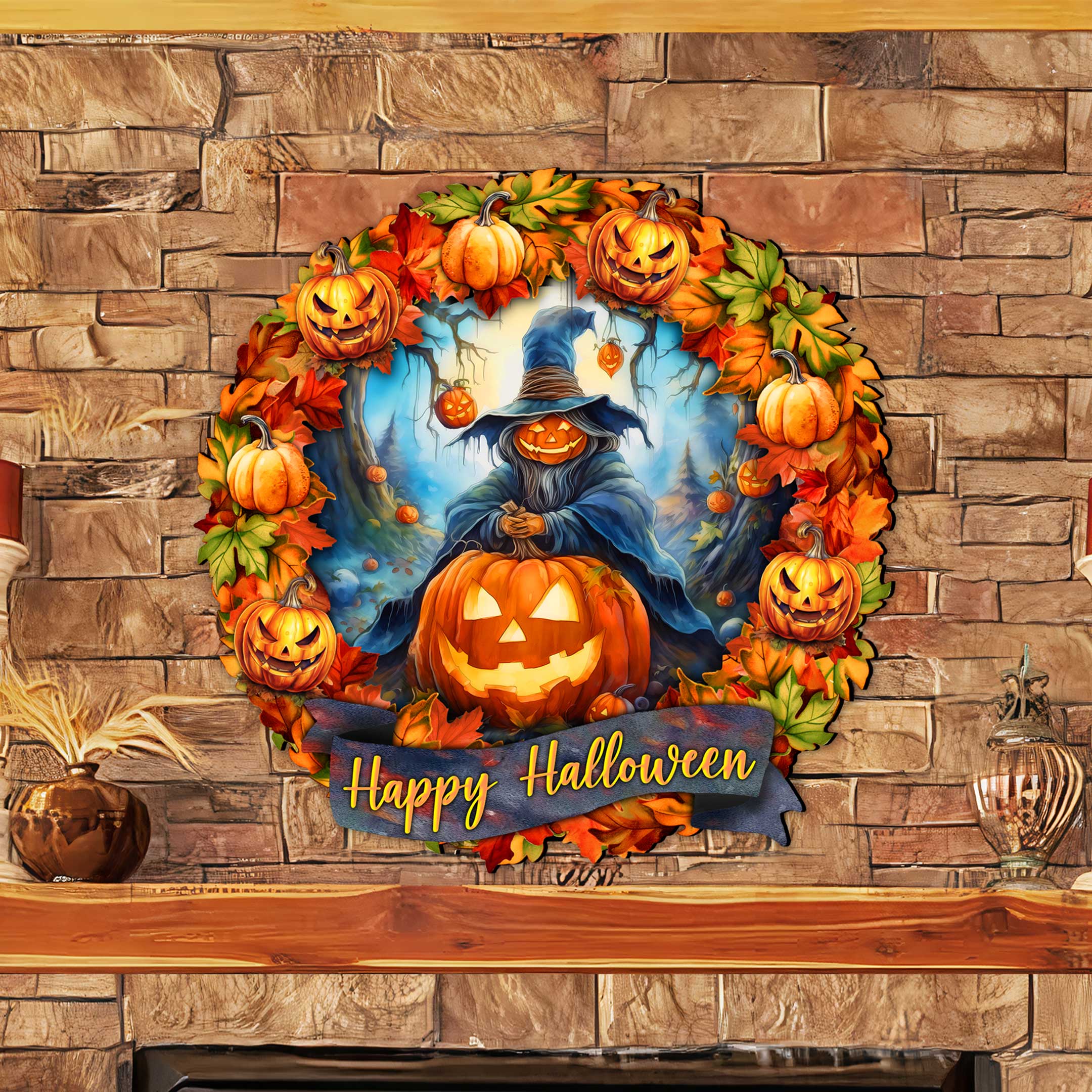 Happy Halloween 36-Inch Wreath Outdoor Decor by G. Debrekht - Halloween Decor - 8652821F