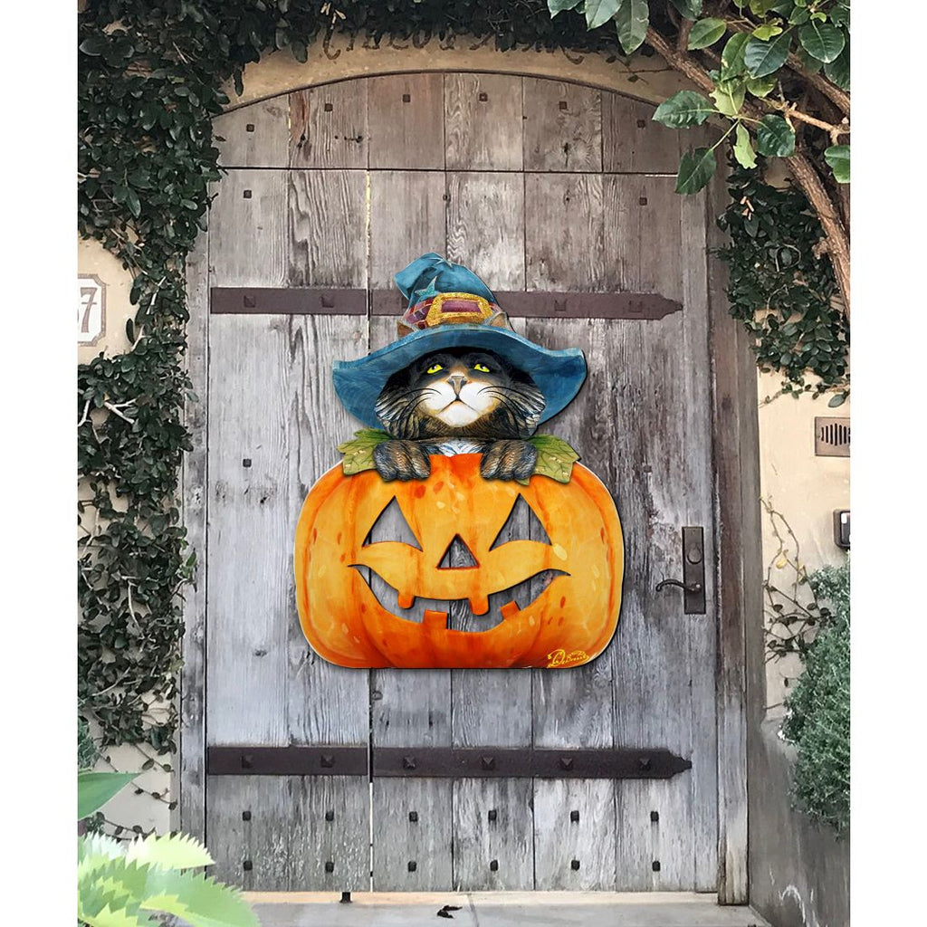 Black Cat pumpkin Halloween Door Decor by G. DeBrekht - Thanksgiving Halloween Decor - 8158416H
