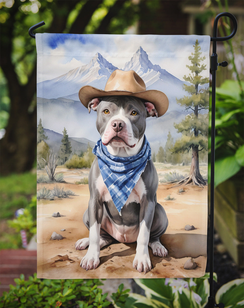Pit Bull Terrier Cowboy Welcome Garden Flag-2